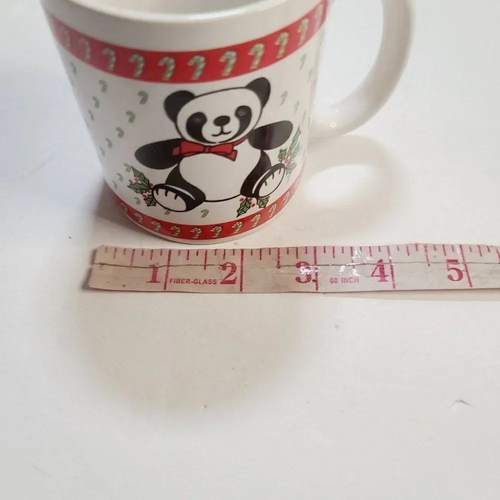 Vintage Kawaii Panda Bear Candy Cane Christmas Ceramic Coffee Mug